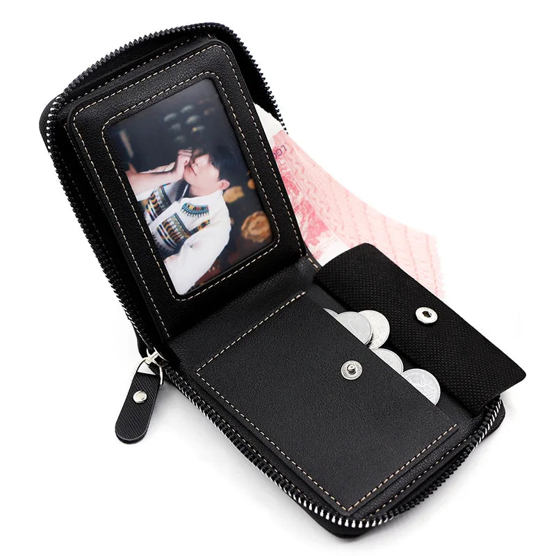 New High Quality Zipper Men Wallets Brand Card Holder Classic Male Wallet  Photo Holder Coin Pocket Men's Purses