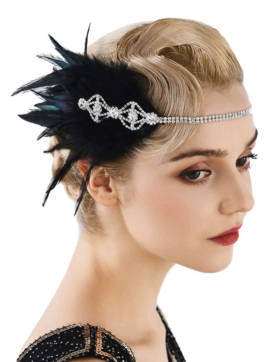 Women 20s Great Gatsby Party Costume Flapper Headband Pearl Necklace Glove 1920s Great Gatsby Headpiece Accessories Set