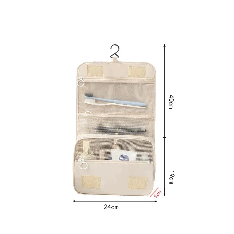 Polyester Waterproof Multifunction Women Cosmetic Bag Toiletry Storage Organize Travel Handbag Bathroom Hanging Wash Bag