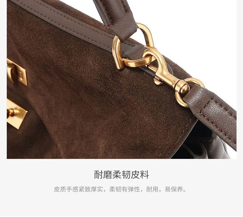 2024 Autumn/winter Frosted Leather Tote Bag with Lock Buckle Underarm Bag Single Shoulder Crossbody Bag