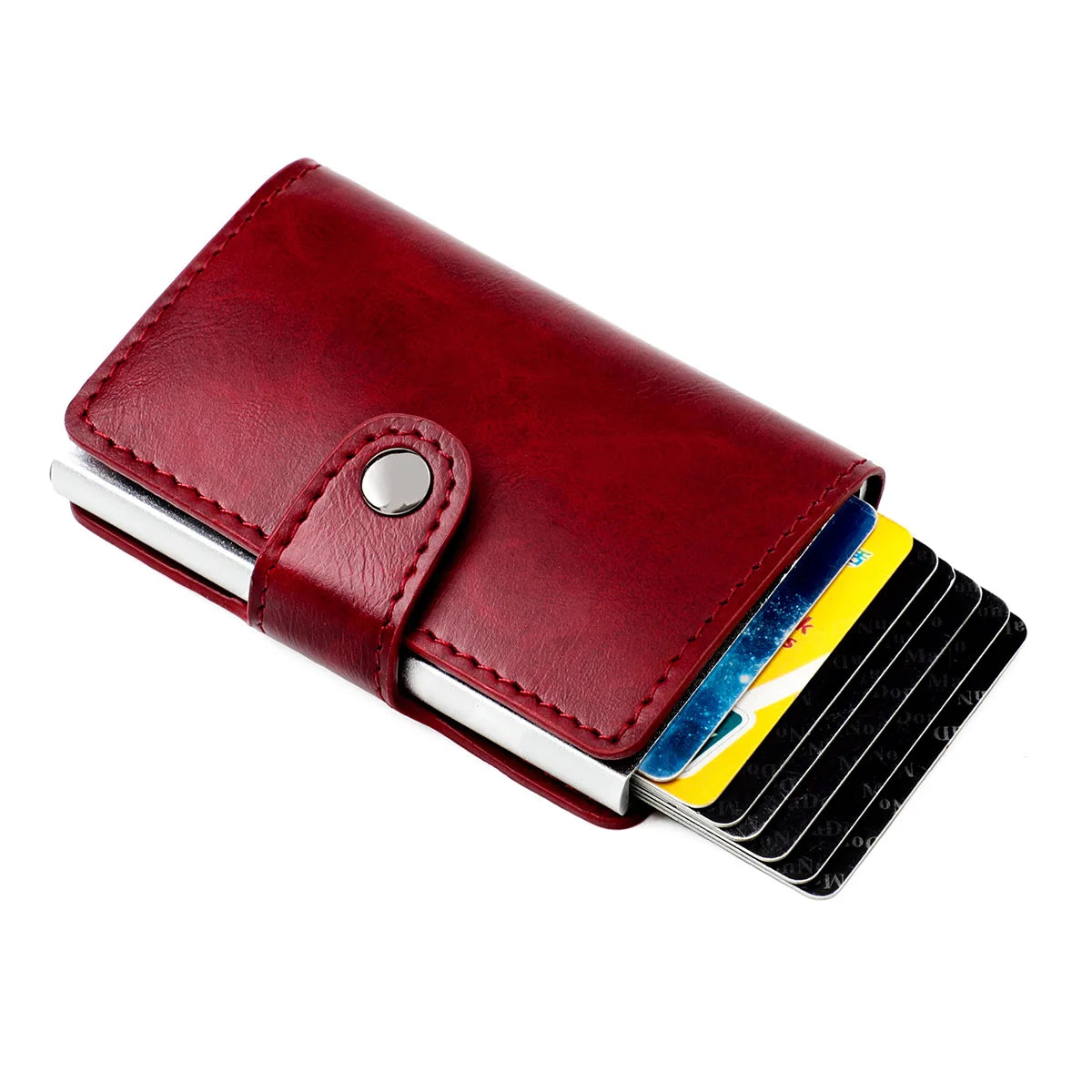 RFID Blocking Credit Card Holder Stainless Steel NFC Anti Scan Business Wallet Genuine PU Leather Purse Money Bag For Men Women