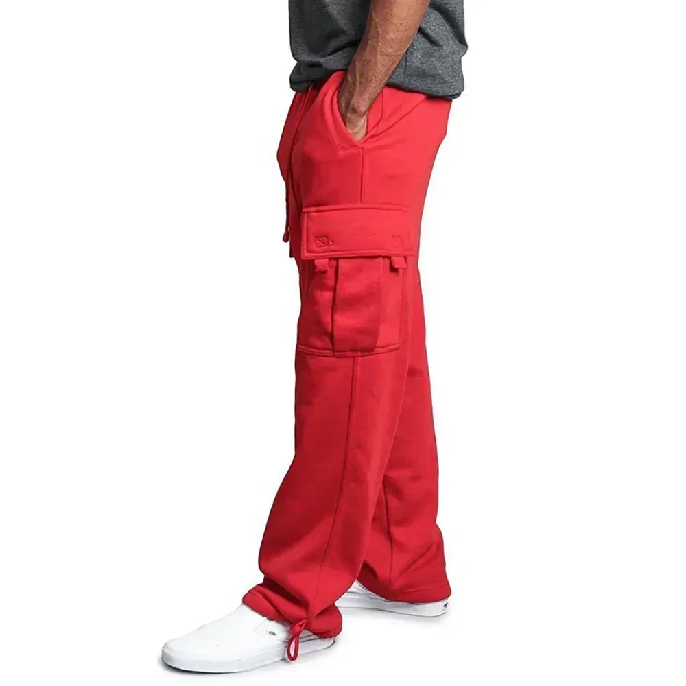 Men Cargo Jogger Pants Autumn Winter Fleece Sweatpants Loose Trousers Multi Pocket Overalls Hip Hop Streetwear Cargo Long Pants