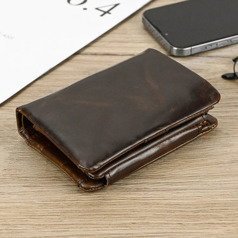 Leather Men‘s Short Wallet Hasp Genuine Leather Unisex Zipper Coin Clutch Purse Cowhide Card Holder Trifold Man wallets