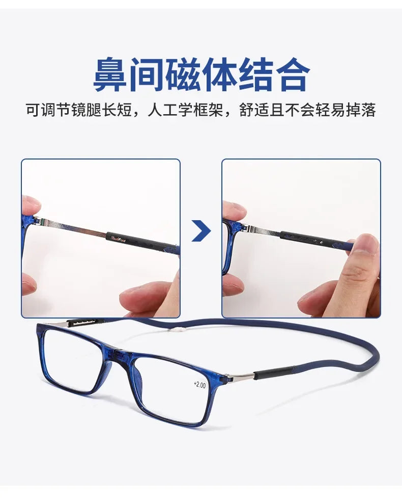 Portable Magnetic Hanging Neck Presbyopia Glasses Magnetic Folding Presbyopia Glasses Scalable Lens Legs