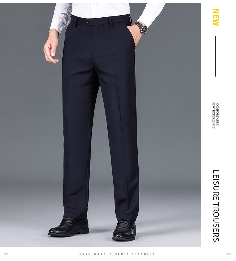 Pantalon de costume décontracté pour homme, couleur unie, taille haute, droit, pour le bureau, style classique, long