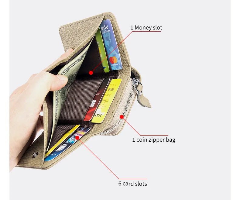 Genuine Leather Women Wallet Small Zipper Coin Wallet Female Short Cow Leather Women Purse RFID Card Money Bag Gift for Women