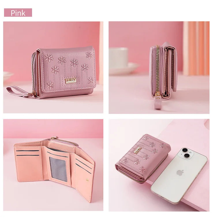 Small Women's Wallet Solid Short Pu Leather Female Wallets Hasp Coin Purse Card Holders for Girls Student 2024 Clutch Money Bag