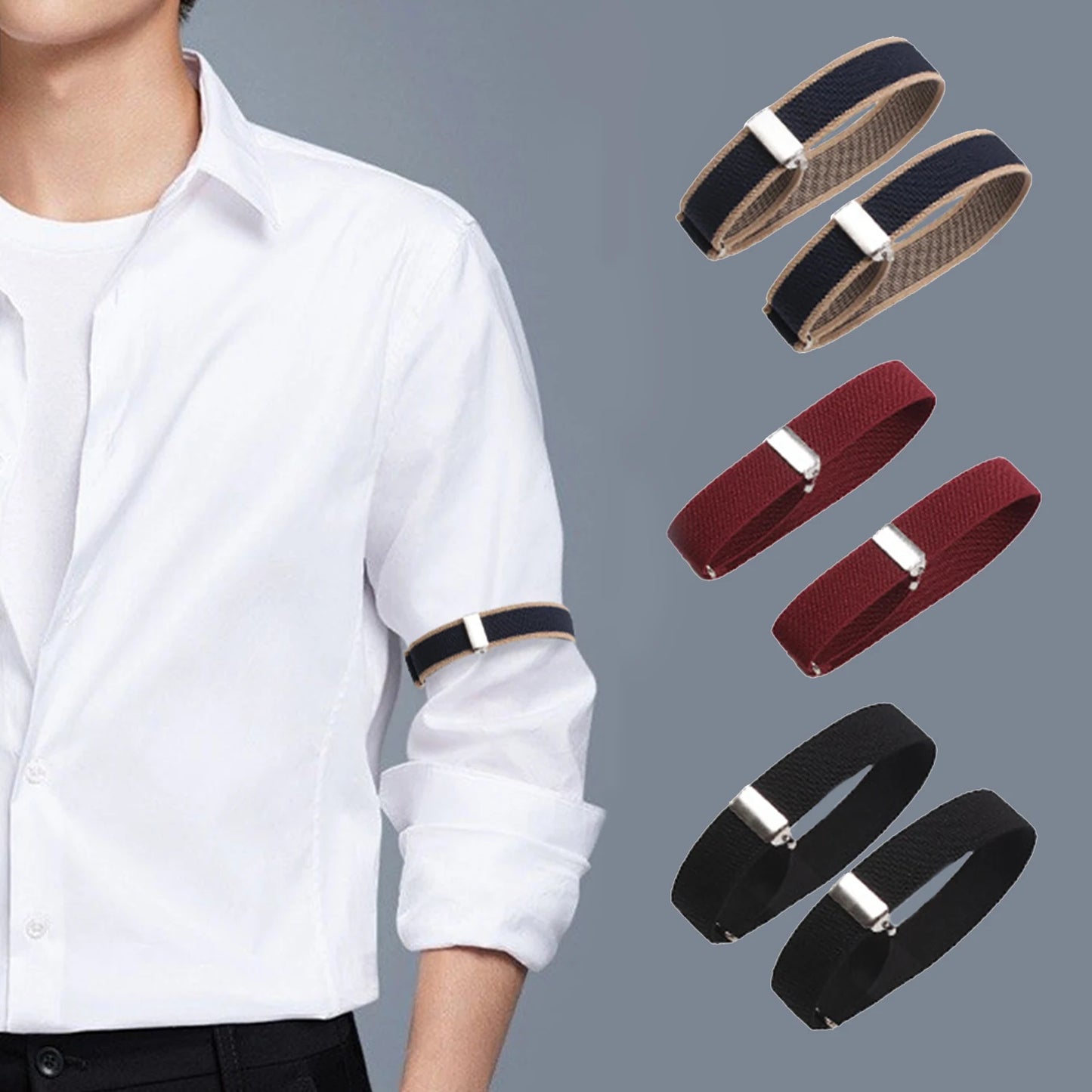 Men Business Elastic Adjustable Shirt Sleeve Garter Strap Arm Band Sleeve Bracelet Anti-Slip Cuff Holder Armband