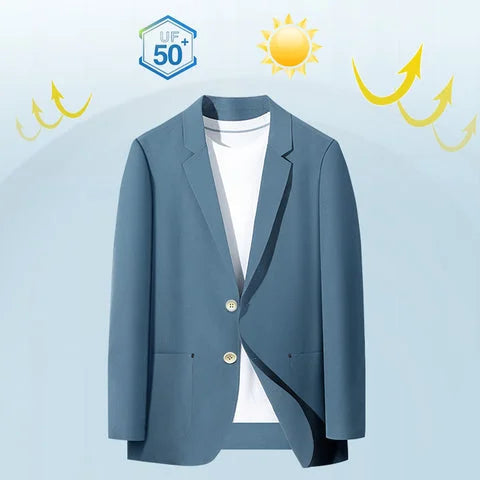 Men's Light Suit Jacket Summer Fashion Thin Blazer Anti-Wrinkle Slim Solid Lapel Casual Suit Breathable