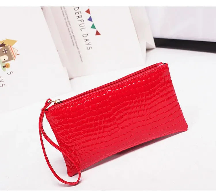 Leather Women's Long Wallet Crocodile Pattern Handbag Ultra Thin Soft Women ID Credit Card Holder Coin Purse for Female Ladies