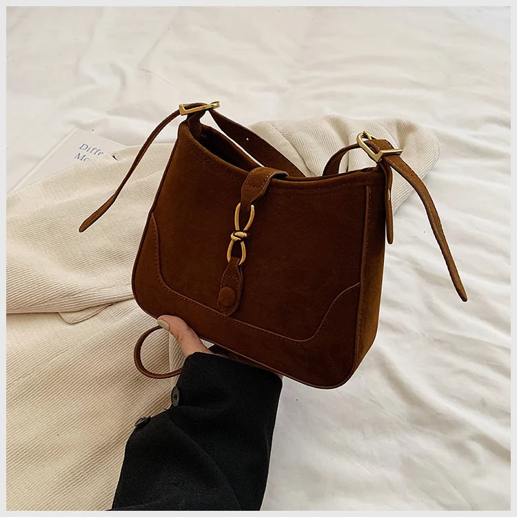 Winter Trendy Frosted PU Leather Shoulder Bag for Women Quiet Luxury Burgundy Bag Lady Solid Color Crossbody Bags Suede Purse