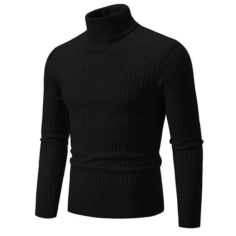 Pull d'hiver épais et chaud à col roulé pour homme, pull de marque à coupe ajustée, tricot à double col