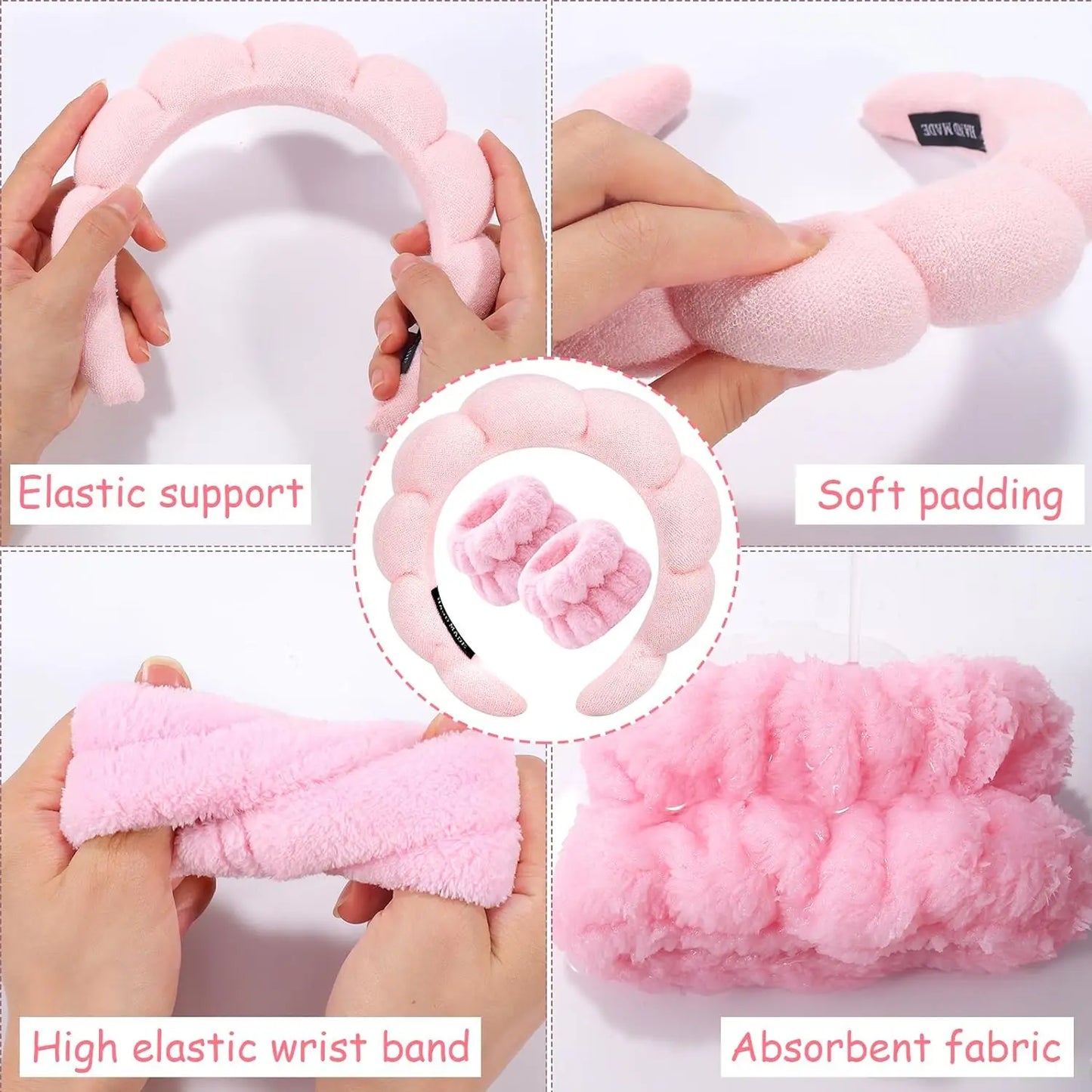 3PCS Spa Headband for Washing Face Wristband Set Sponge Makeup Headband Wrist Towels Bubble Hairband for Women Hair Accessories