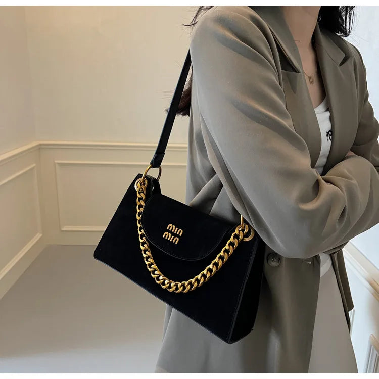 Metal Letter Designer Brand Handbags Top Handle Luxury Shoulder Bags Solid Color Elegant Crossbody Bags Fashion Bags For Women