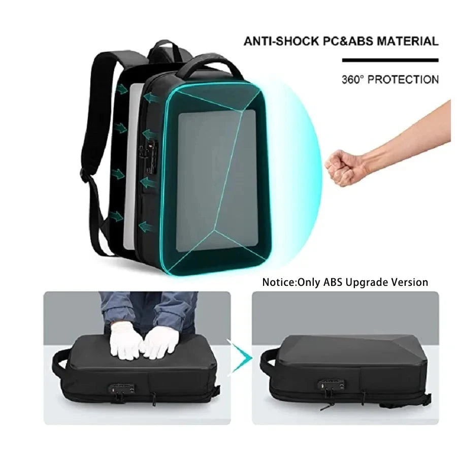 Men's 15.6 inch Laptop Backpack Expandable Travel Bag Waterproof Anti-theft Business Backpack USB Charging ABS Hard Shell Bag