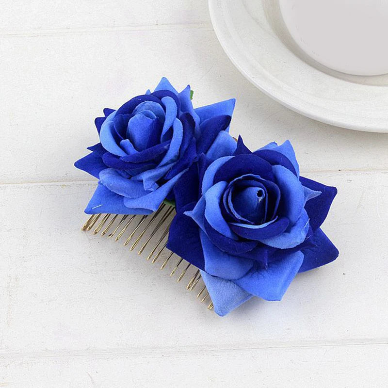 Flamenco Flowers For Hair DIY Headdress For Bridal Flocking Cloth Red Rose Flower Hairpin Hair Clip Party Hair Accessories