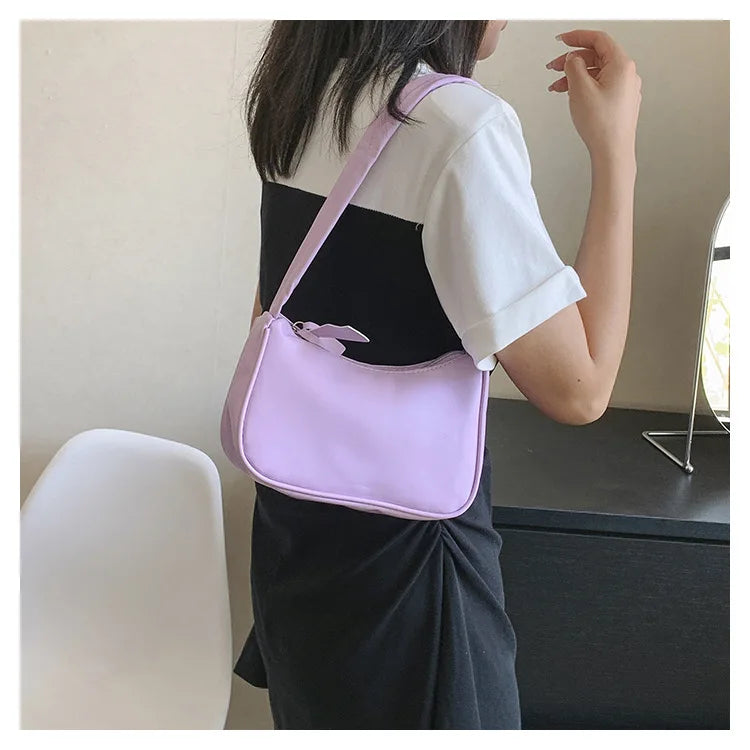 Retro Soft PU Leather Women Shoulder Underarm Bags Casual Solid Color Small Top-Handle Handbags Ladies Fashion Shoulder Bags