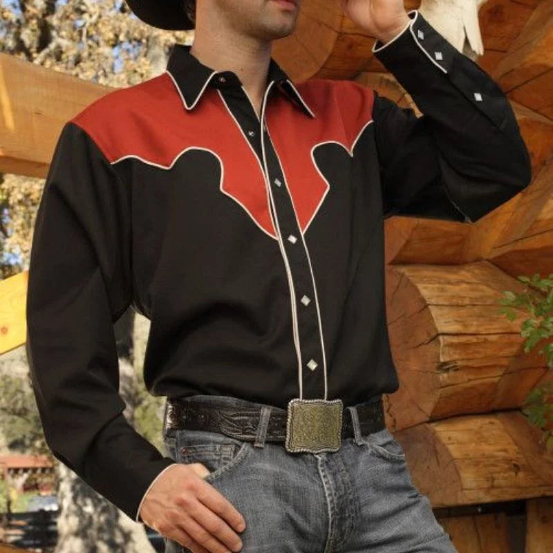 Chemise en jean western à manches longues pour homme 2024, fête décontractée en plein air, motif HD, t-shirt à revers boutonné doux et confortable