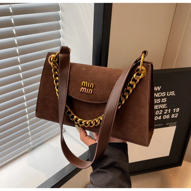 Metal Letter Designer Brand Handbags Top Handle Luxury Shoulder Bags Solid Color Elegant Crossbody Bags Fashion Bags For Women