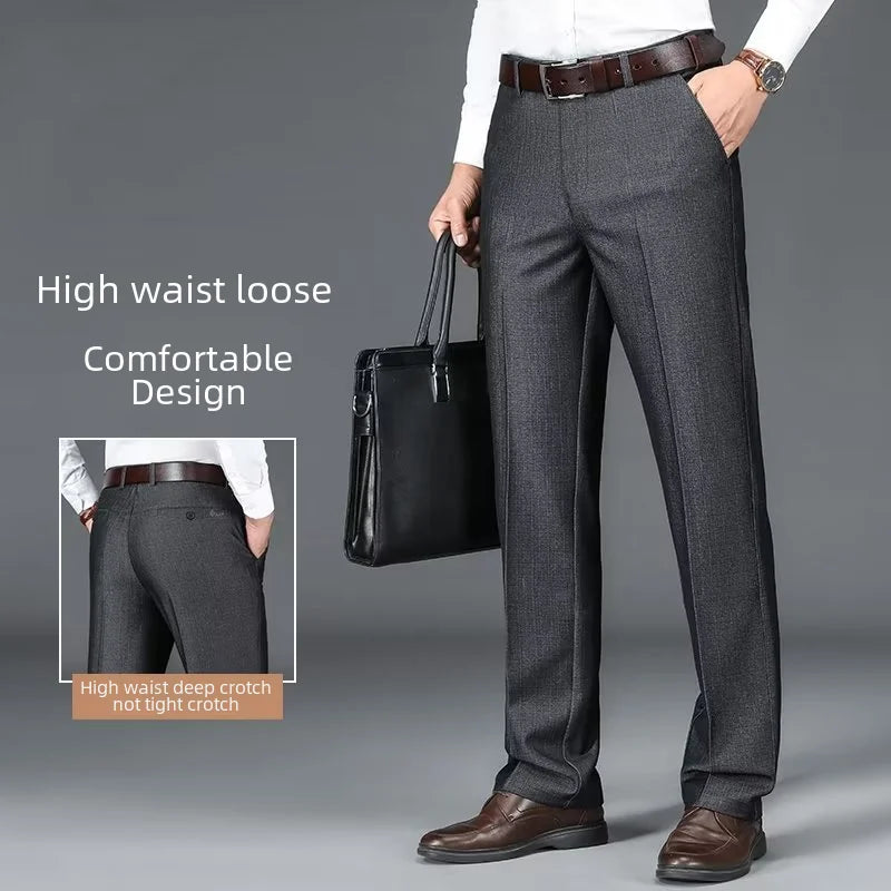 Men's Business Casual Trousers Draped Straight-leg Spring Summer Elasticity Midlife Father Trousers Smart Style Office Wear