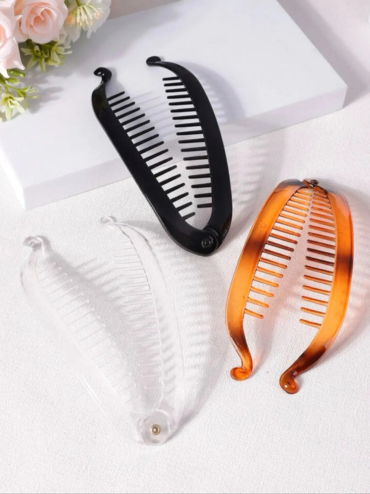 3pcs Women Black Clear Tortoiseshell Ombre Banana Clip Hair Claws Ponytail Hair Clip