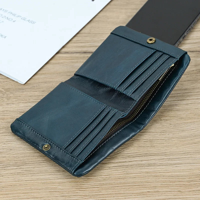 Leather Men‘s Short Wallet Hasp Genuine Leather Unisex Zipper Coin Clutch Purse Cowhide Card Holder Trifold Man wallets