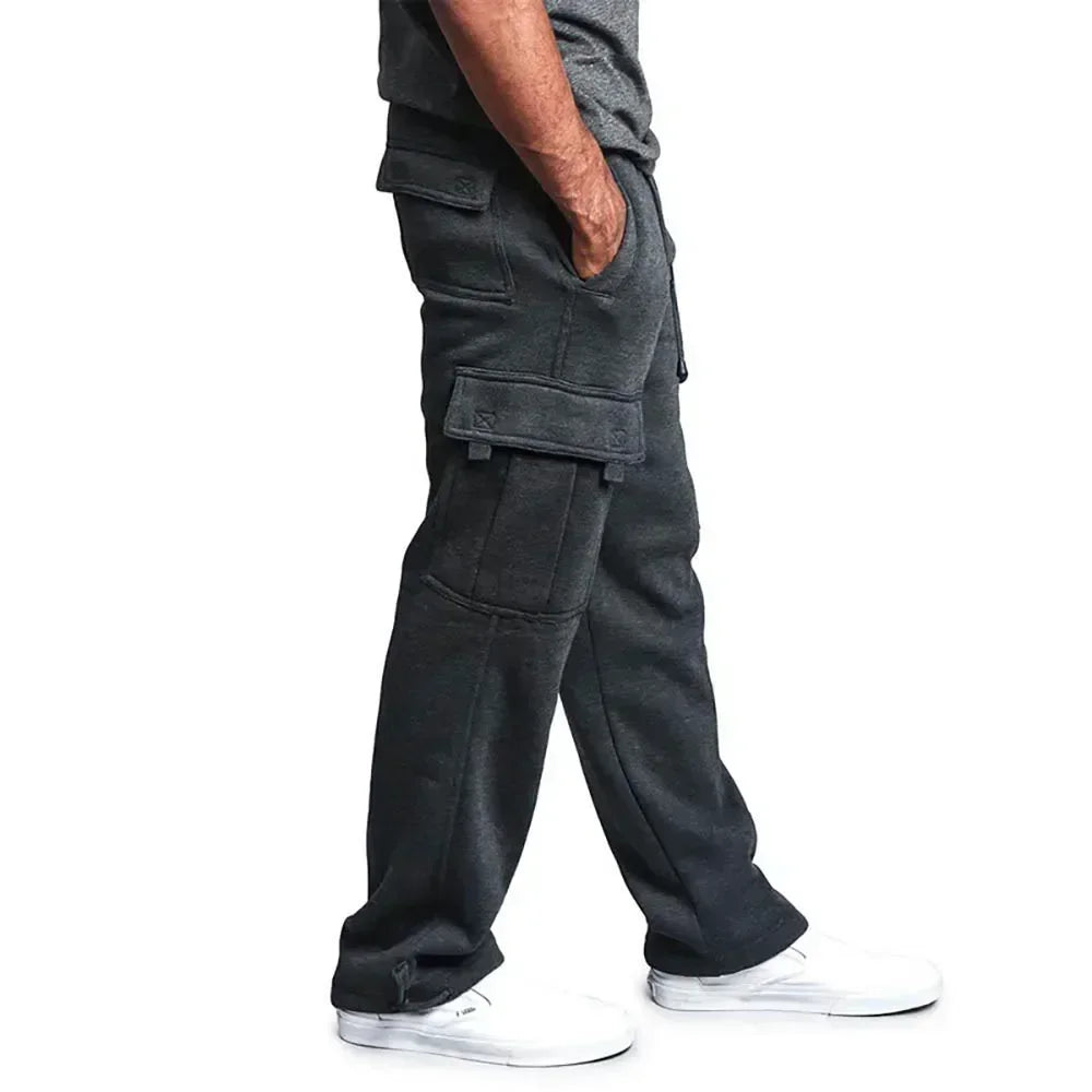 Men Cargo Jogger Pants Autumn Winter Fleece Sweatpants Loose Trousers Multi Pocket Overalls Hip Hop Streetwear Cargo Long Pants