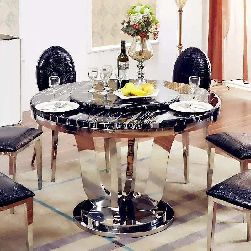 Luxury Stainless Steel Dining Table Italian Restaurant Free Shipping Turntable Table Organizer White Muebles Kitchen Furniture