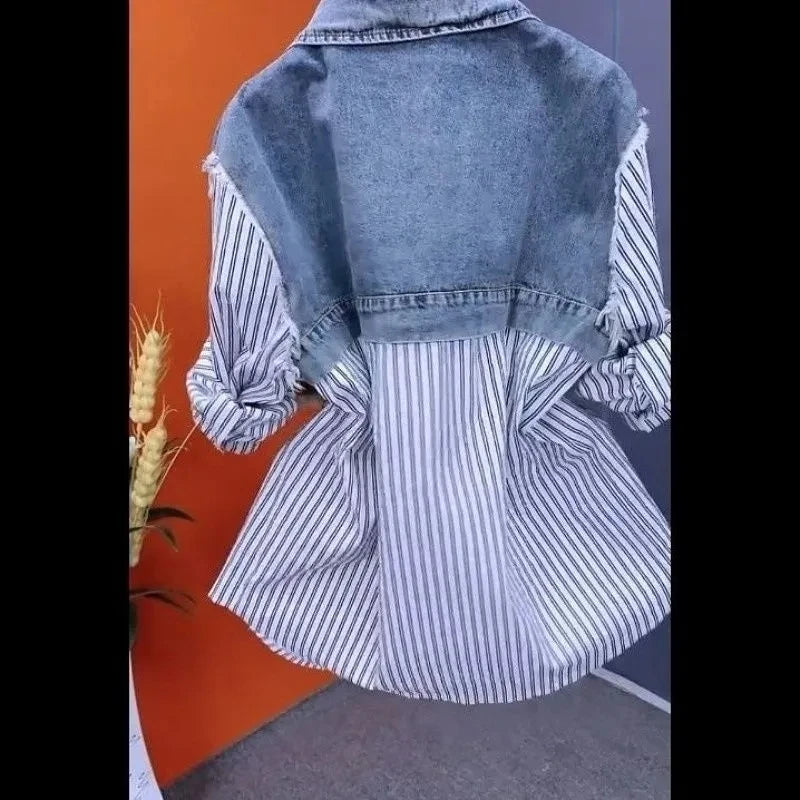 Nouvelle veste en jean épissé pour femmes printemps automne mode coréenne chemise en jean hauts vestes en jean décontractées coupe-vent pour femmes