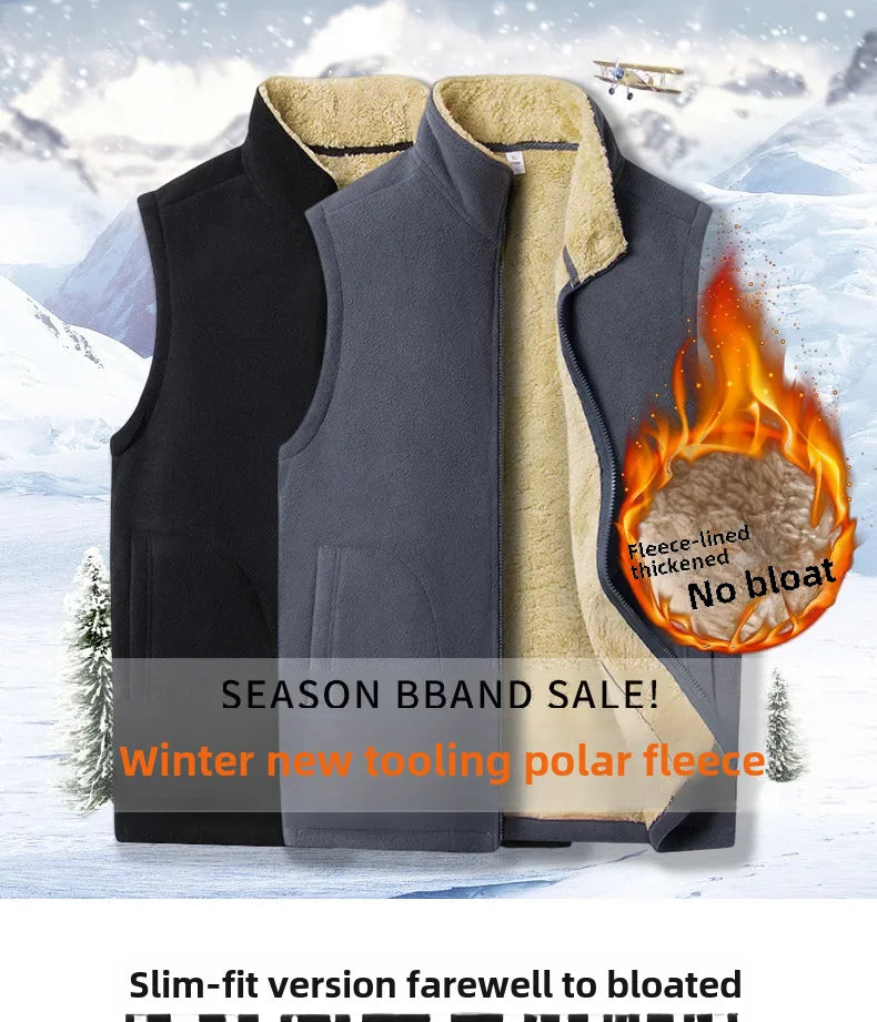 Men's Autumn Winter Fleece Warm Double-sided Outdoor Sports Vest Jacket Casual Style Shoulder Clip-on Sweater