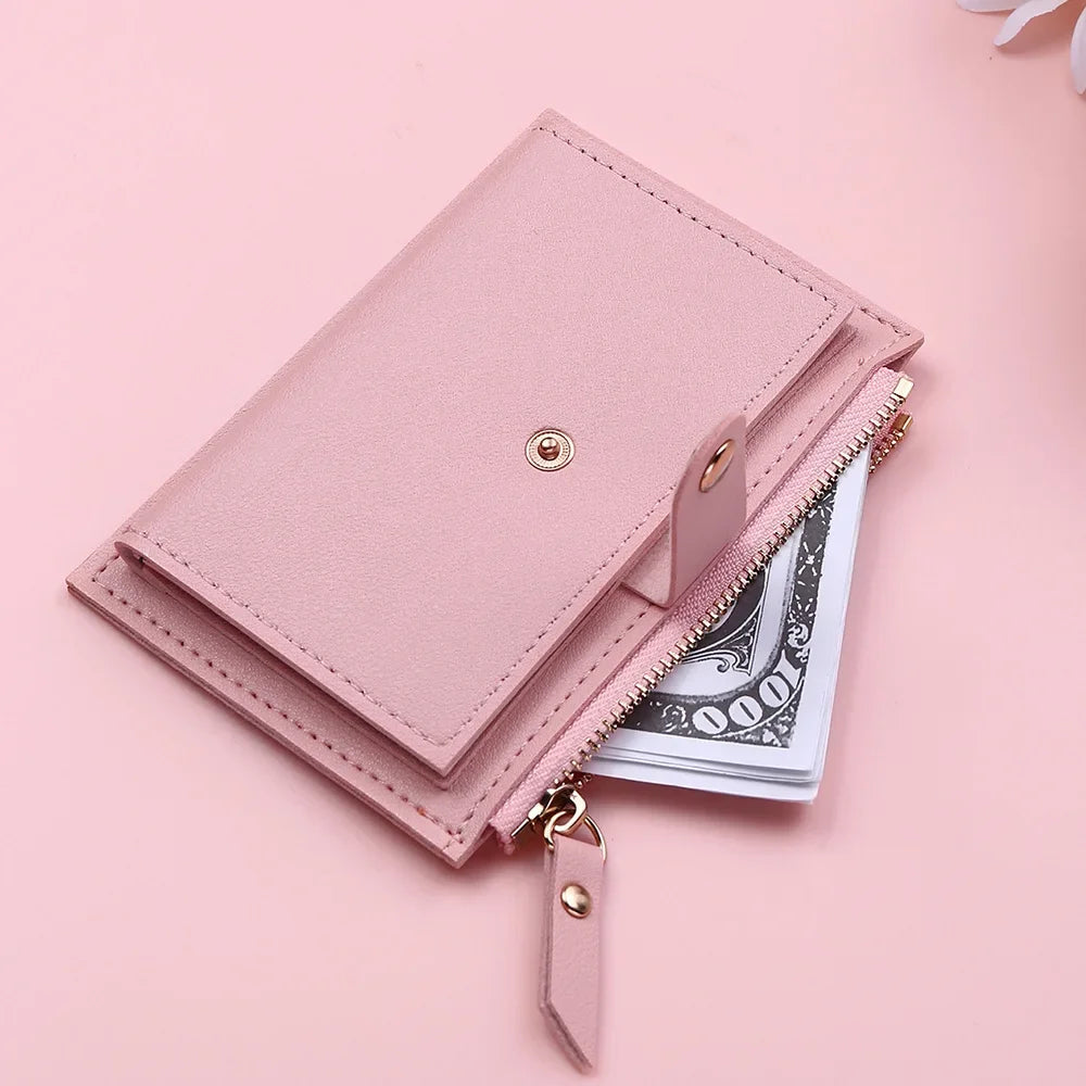 Women Fashion Small Wallet Purse Solid Color PU Leather Mini Coin Purse Wallet Credit Card Holder Bags Zipper Coin Purse