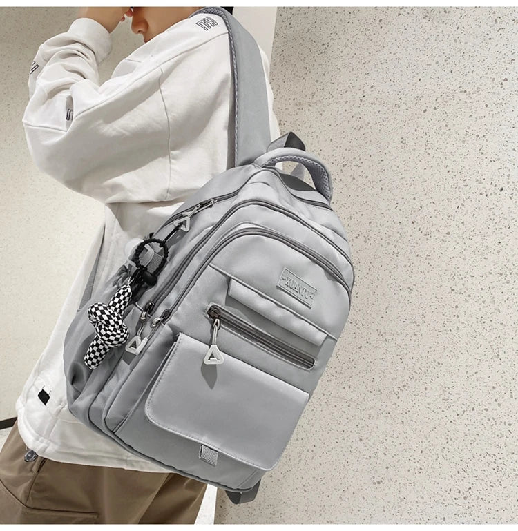 New Simple Student Bag Solid Color Schoolbag Youth Large Capacity Travel Backpack High Quality Canvas Schoolbag Fashion Backpack