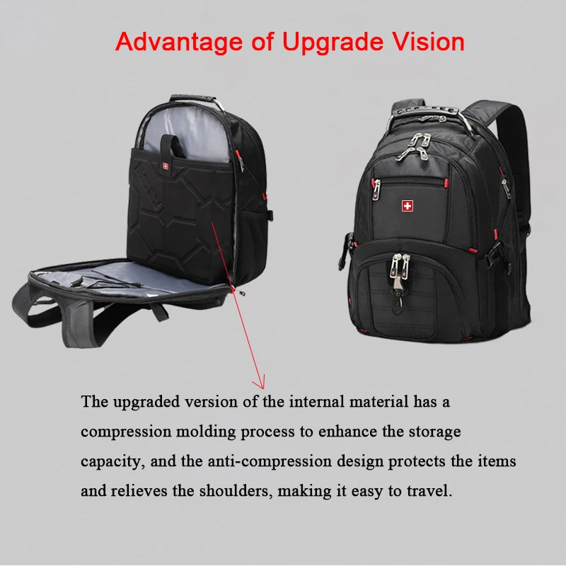 Swiss Durable 17 Inch Laptop Backpack 45L Travel Bag College Bookbag USB Charging Port Water Resistant Multifunctional Mochila