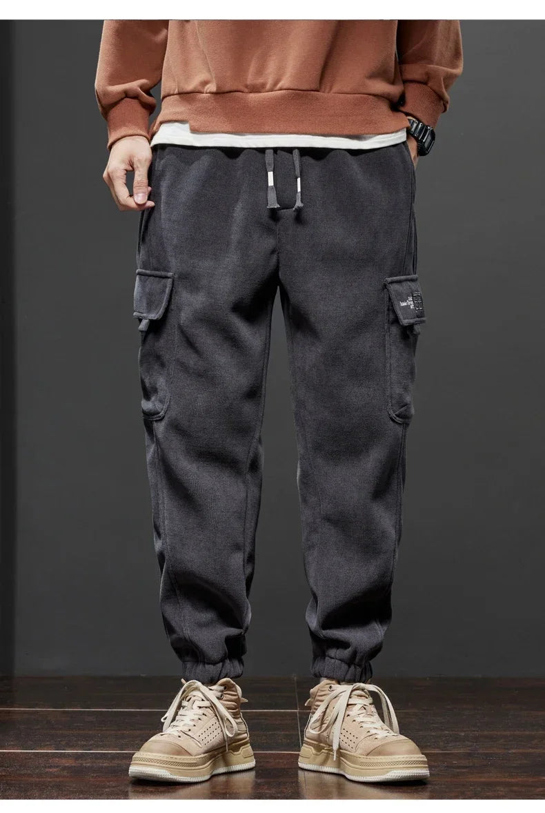 Spring Autumn New Style Elastic Waist Casual Pants for Men Stretch Straight Drawstring Harem Jogging Sports Long Pants Male