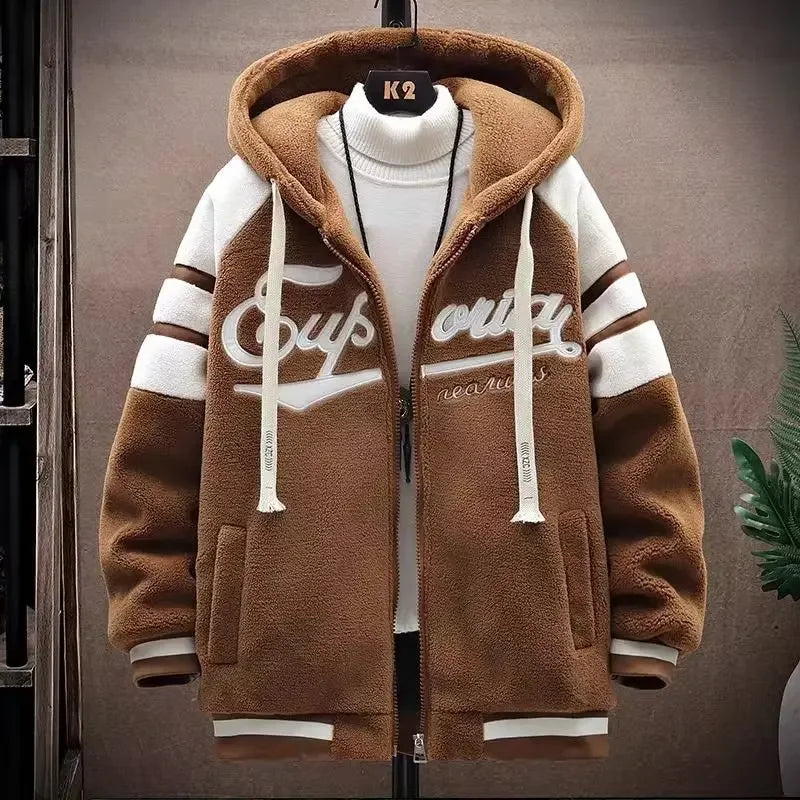 Autumn/winter Cotton Coat Loose-fit Thickened Sweatshirt Zip-up Cardigan Hooded Jacket For Men Youth