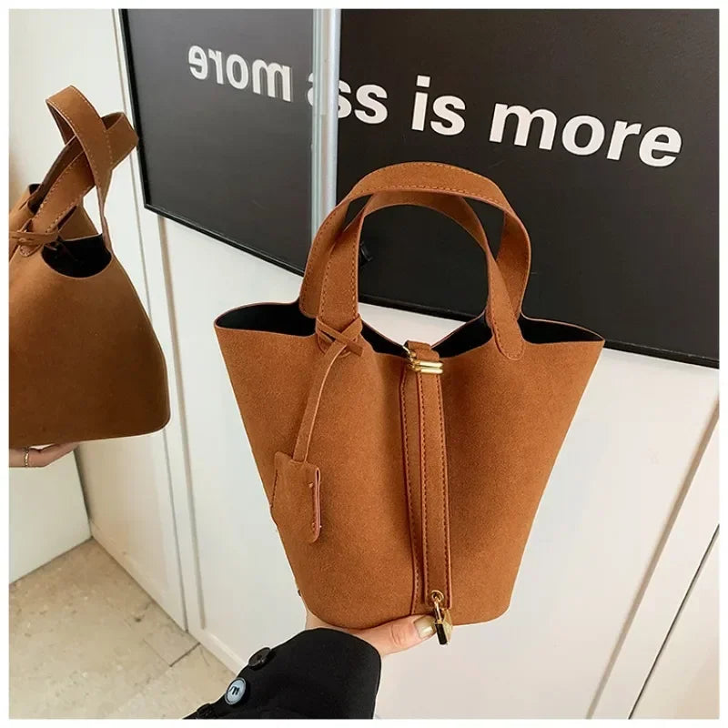 Basket Bag for Women 2024 Autumn and Winter New Frosted Bucket Bag Handbag Casual Red Wedding Bag