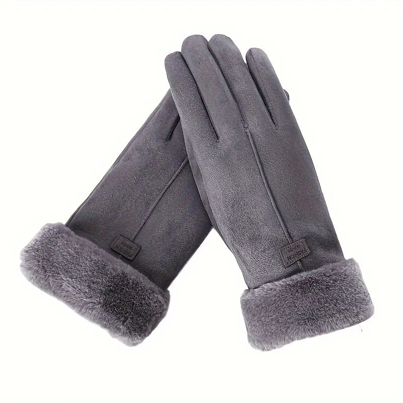 Women Winter Thick Plush Leather Gloves Fashion Winter Warm Skiing Outdoor Women Gloves Lady Elegant Casual Touch Screen Gloves