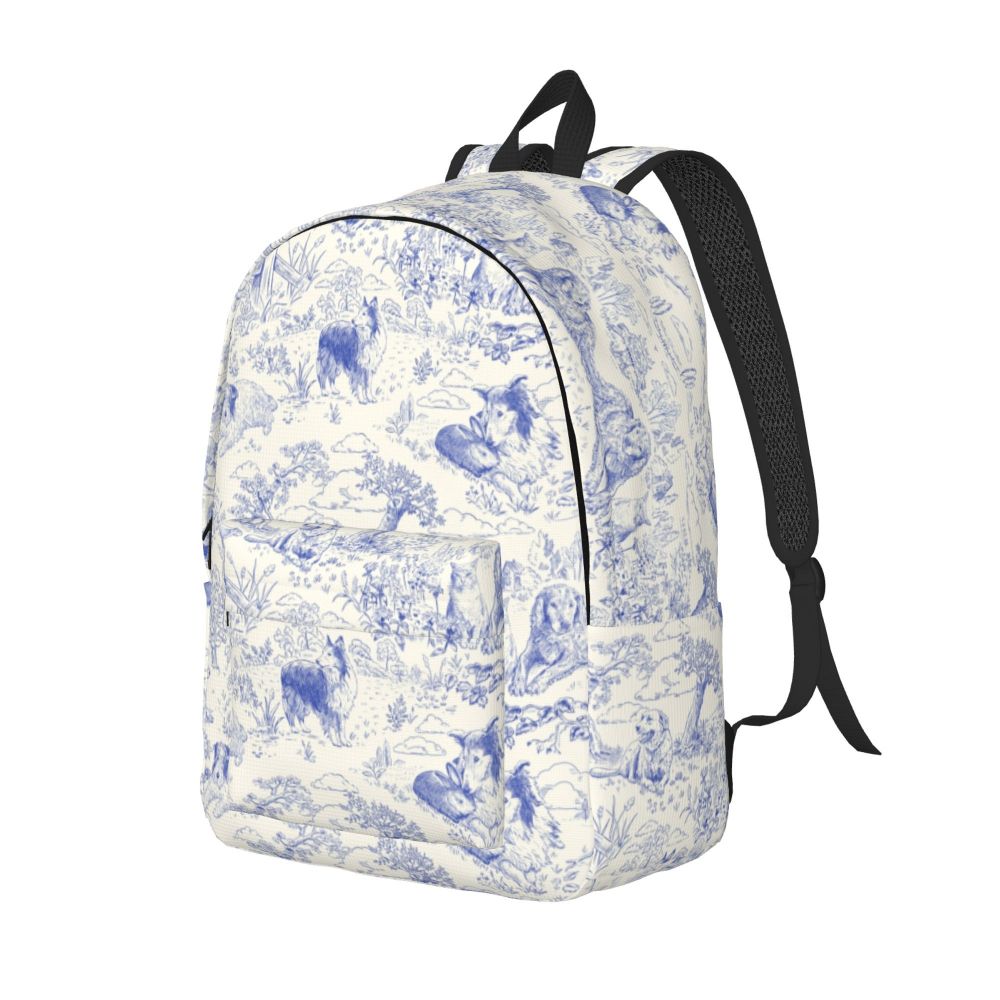 Personalized Navy Blue Toile De Jouy Canvas Backpacks Men Women Basic Bookbag for School College French Countryside Floral Bags