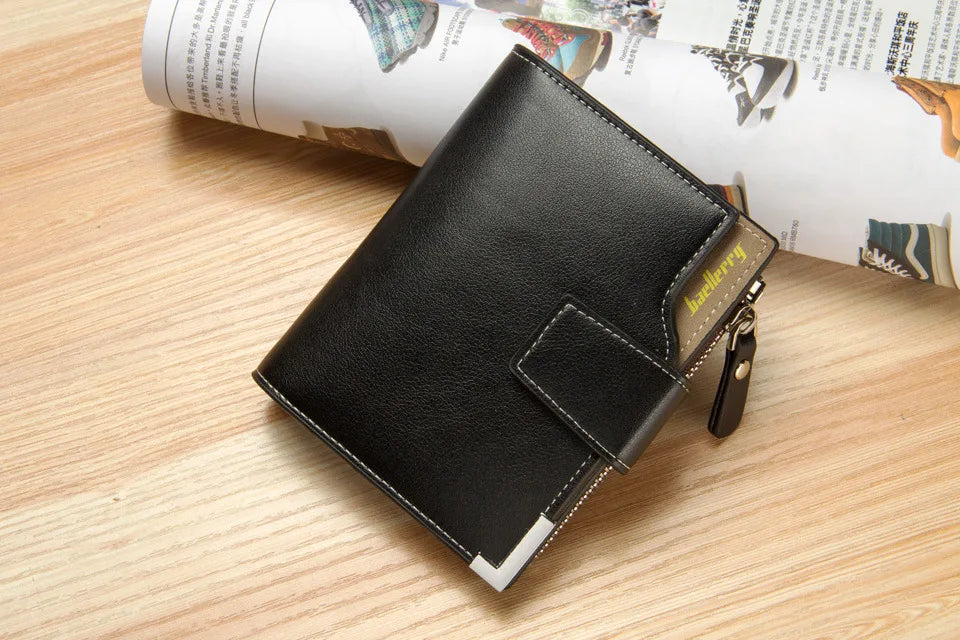 Short Luxury Men Wallets Zipper Coin Pocket Card Holder Male Wallet Clutch Photo Holder Name Engraved Brand Man Purses Wallet