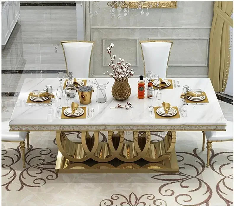 Modern Dining Table Cafe Table Furniture Kitchen 4 Chairs Steel Base Apartment Golden Set Muebles Para El Hogar Mainland China