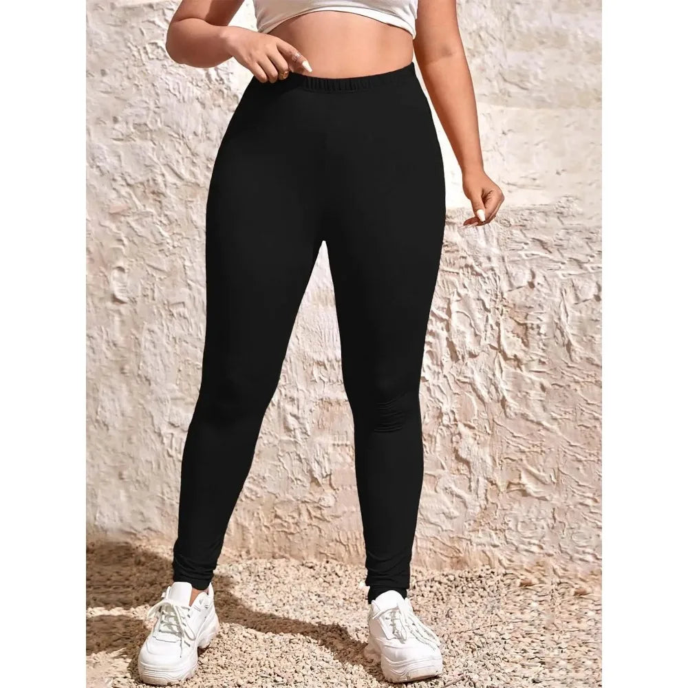 Women's XL-5XL Plus  Size Casual High-waist Stretch Leggings Solid Color Tight Leggings Go with Commuter Skinny Slim Leggings