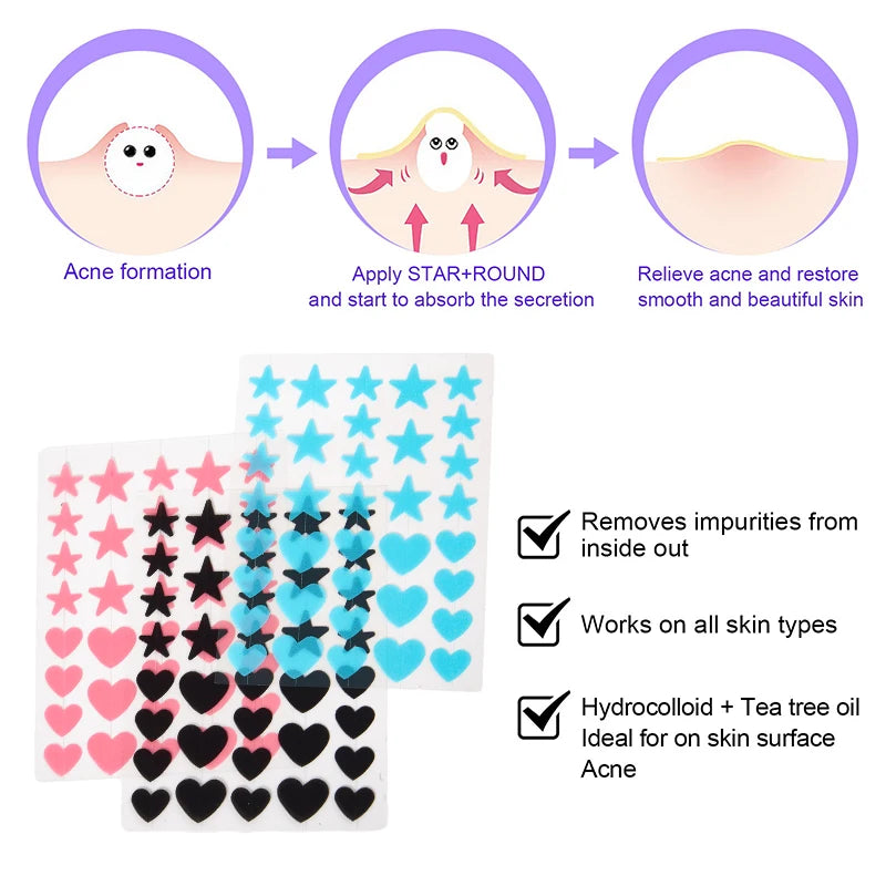 Patch anti-boutons en forme d'étoile, coloré, invisible, pour éliminer l'acné, autocollants de soins de la peau, anti-cernes, outil de maquillage de beauté pour le visage