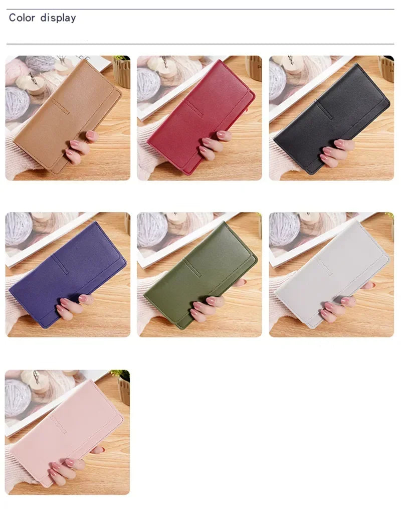 PU Leather Long Women Thin Wallets Large Capacity Female Coin Purses Hasp Clutch ID Credit Multi-Card Holder Money Bag Clip