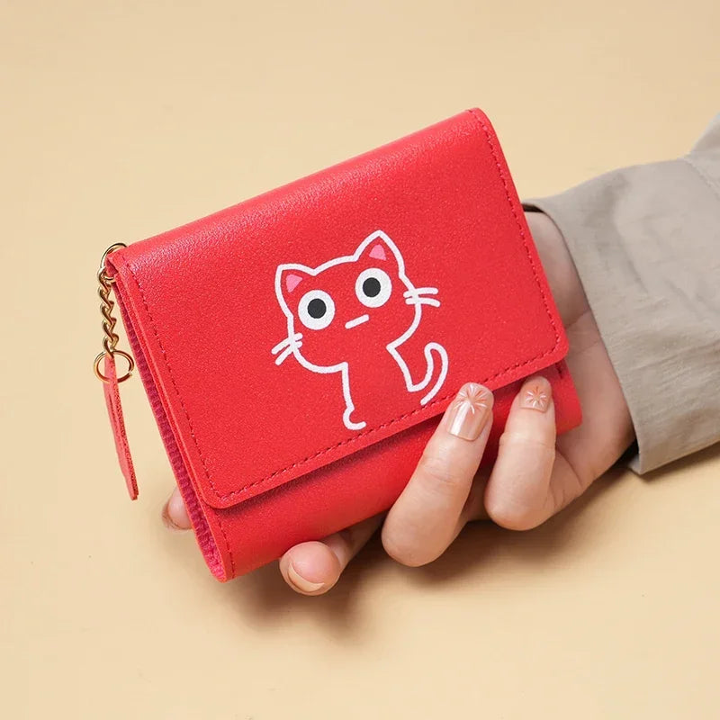 New Women Fashion Wallet Cute Cartoon Cat Girl Credit Card Coin Holder Money Short Purses PU Leather Large Capacity Ladies Purse