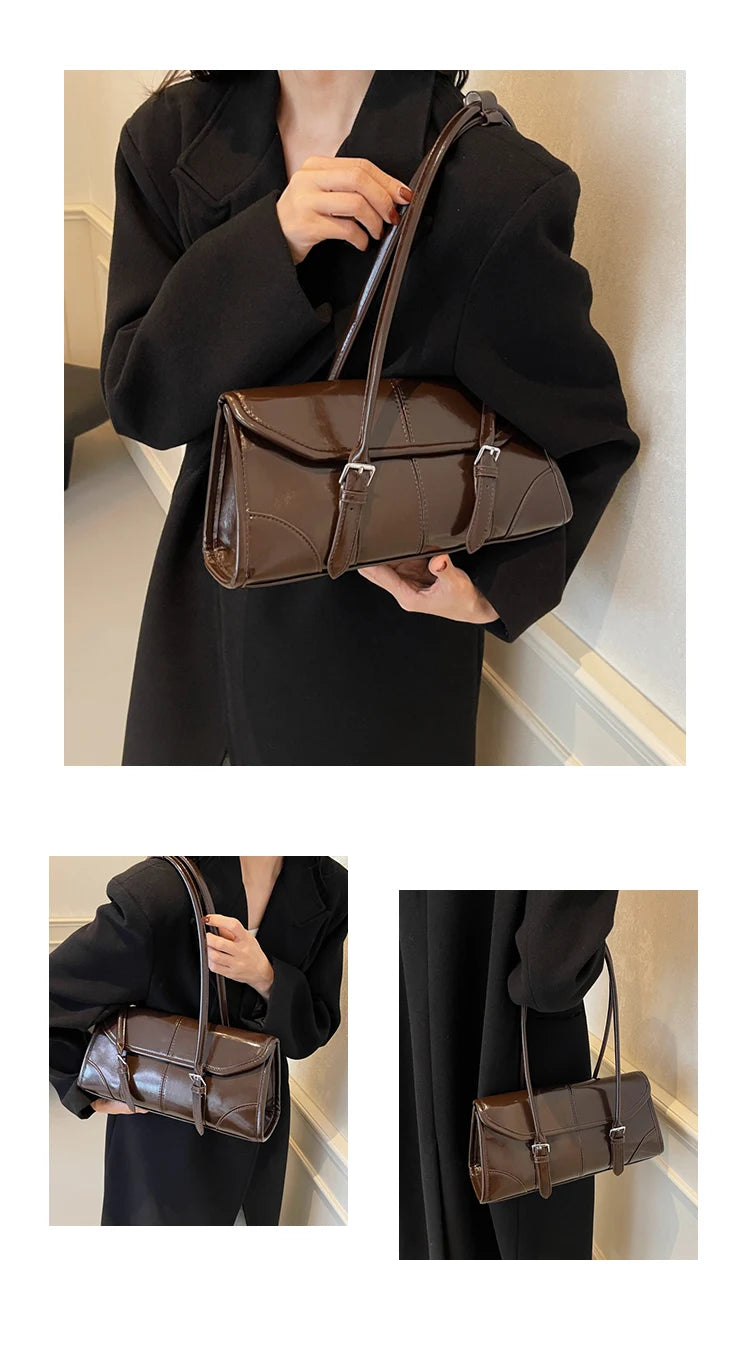 High End Burgundy Oil Wax Leather Underarm Bag Elegant Women's Magnetic Buckle Shoulder Bag Commuter Versatile Ladies Tote Bags