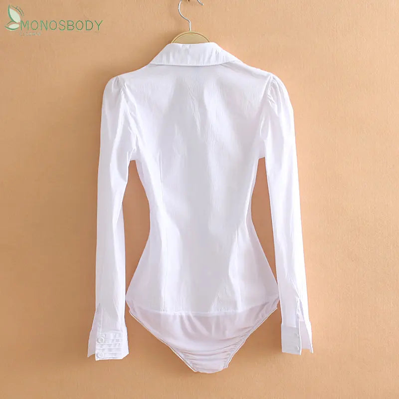 Monos Mujer Elegant Shirring Long Sleeve Collared Body Shirts Women Bodysuits Office Lady Rompers Business Work Blouses and Tops