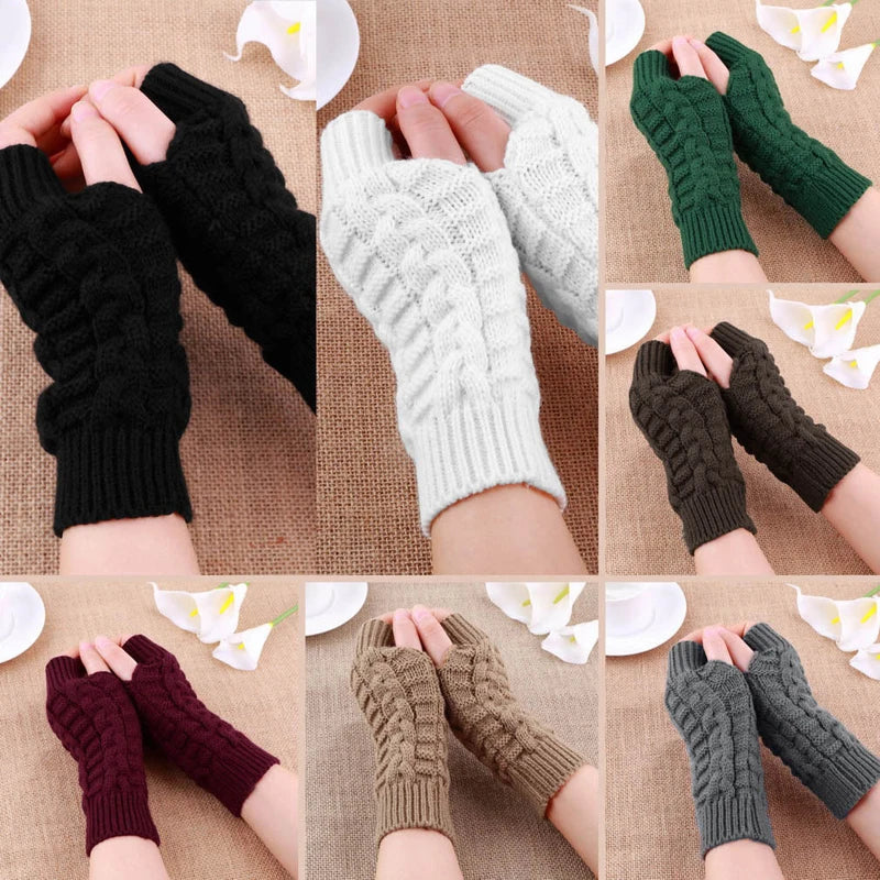 Women Stylish Hand Warmer Winter Gloves Arm Crochet Knitting Faux Wool Mitten Warm Fingerless Glove Twist Pattern Women Gloves