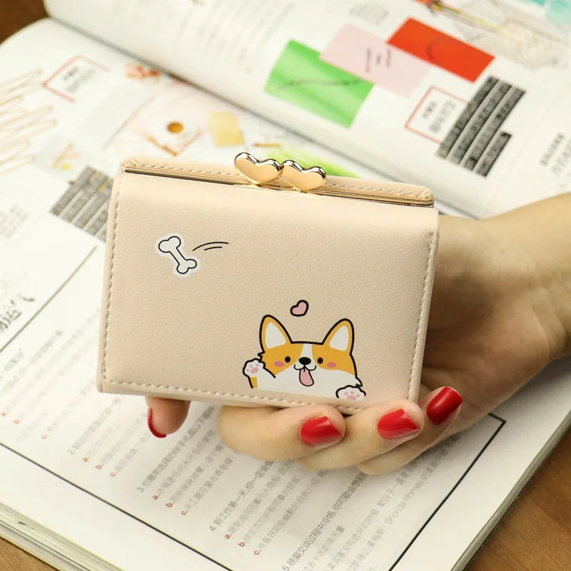 Korean Style Cartoon Women Wallet Small Cute Corgi Doge Wallets Ladies Short Leather Purses Female Purse Clutch