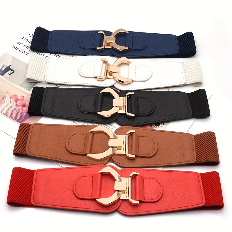 Boho Chic Elastic Waist Belt with Metal Buckle - Versatile Dress Accessory for Women