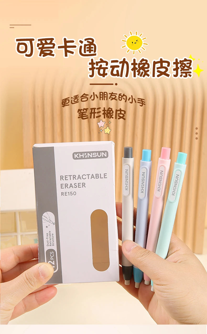 KHINSUN Press Retractable Pencil Eraser Correction Supplies Pen Style Pencil Rubber Writing School Supplies Stationery